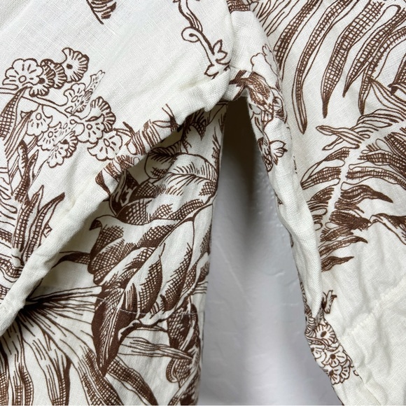 COS Women’s Size 8 Cream & Brown Botanical Print Pull-On Longline Linen Shorts - Picture 11 of 15